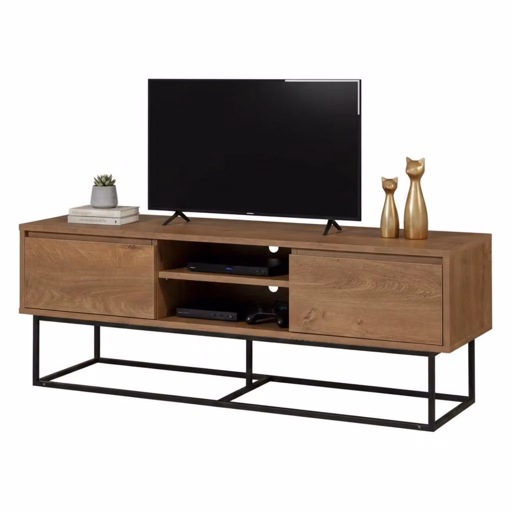 Mobile porta TV Corinna DMORA, Credenza moderna per soggiorno in legno e metallo, Noce e Nero, L: 140 cm, P: 40 cm, H: 50 cm – 2