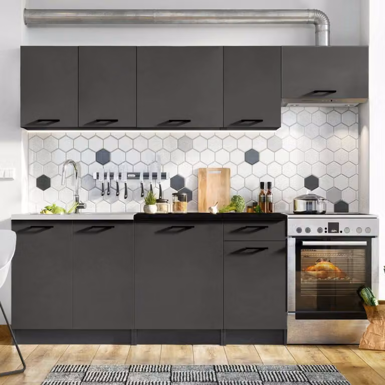 Rostas - Cucina, Nero Antracite, Modulabile, Elettrodomestici non inclusi
