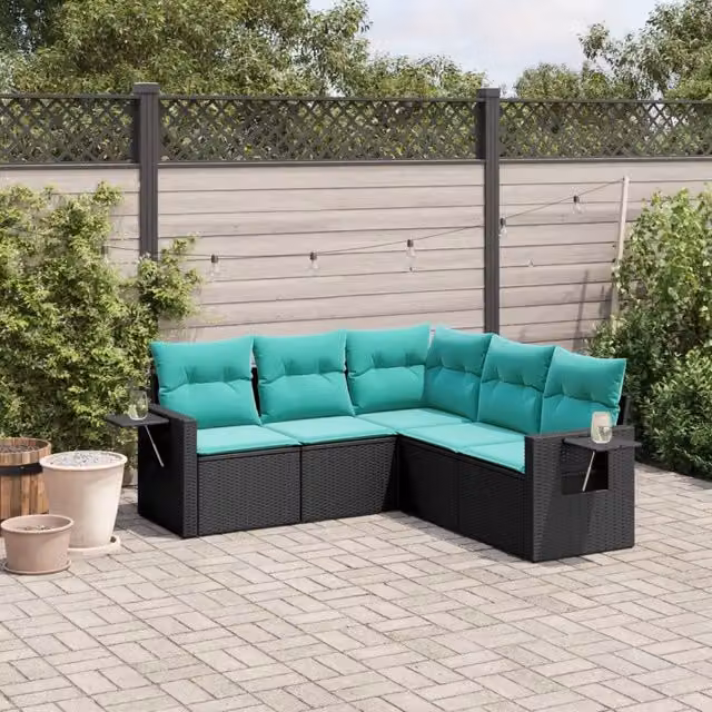 Set Divani da Giardino 5 pz con Cuscini Nero in Polyrattan 3220146