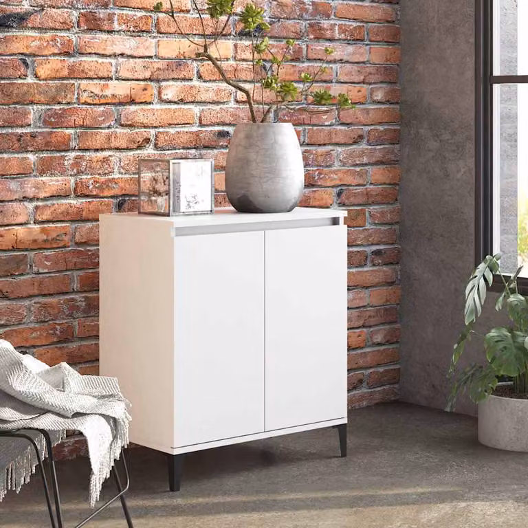 Credenza stile industrial vidaXL in legno e metallo, colore bianco e beige, L: 60 cm, P: 35 cm, H: 70 cm