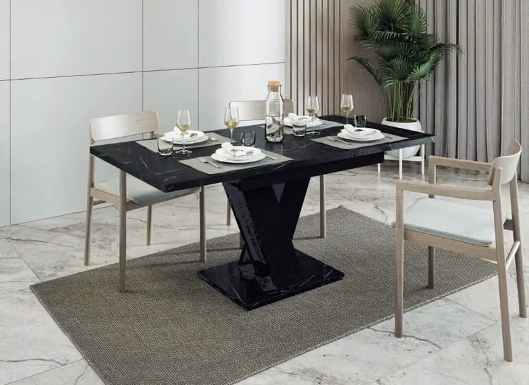 Tavolo da pranzo allungabile MAEL - marmo nero / nero