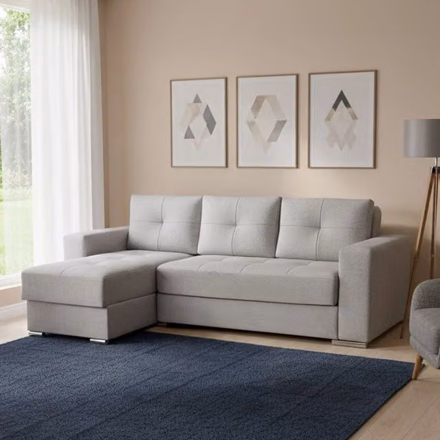 Divano Letto Cesaro DMORA con Penisola Contenitore, L-Shape, Grigio Chiaro, L 236 cm – 1