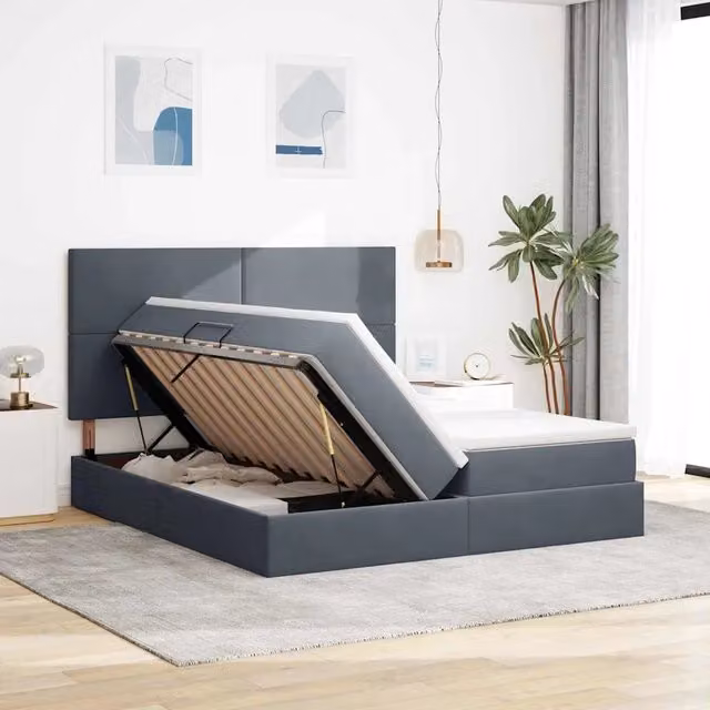 Letto con Contenitore Moderno vidaXL in Velluto Grigio L/P/H: 200 x 200 x 280 cm