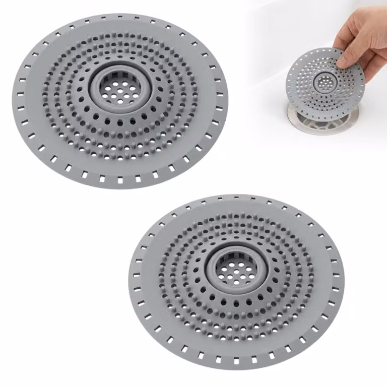 Confezione da 2 setacci in silicone per scarichi, con ventosa, per raccogliere i capelli, colore grigio