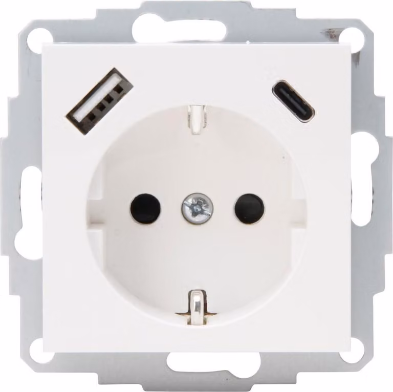 Presa con polo di terra Heinrich Kopp HK07 con porta USB A/C, bianco puro