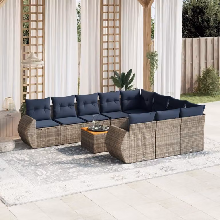 Maison Exclusive - Set da giardino 11 pezzi con cuscini, grigio, polyrattan