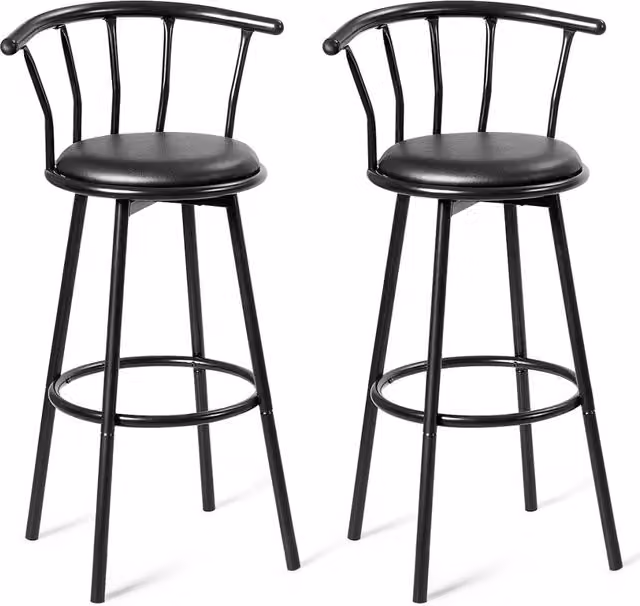 Set di 2 sedie da bar ergonomiche con poggiapiedi in ecopelle nera, H 102 x L 39 x P 39 cm – 1