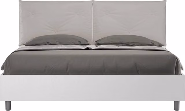 BS COM Letto matrimoniale contenitore 160x190 bianco frassino cuscini similpelle tortora