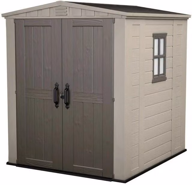 Keter Casetta da Giardino Factor in Resina Beige con Doppia Porta e Finestra L: 178 cm, P: 195,5 cm, H: 208 cm