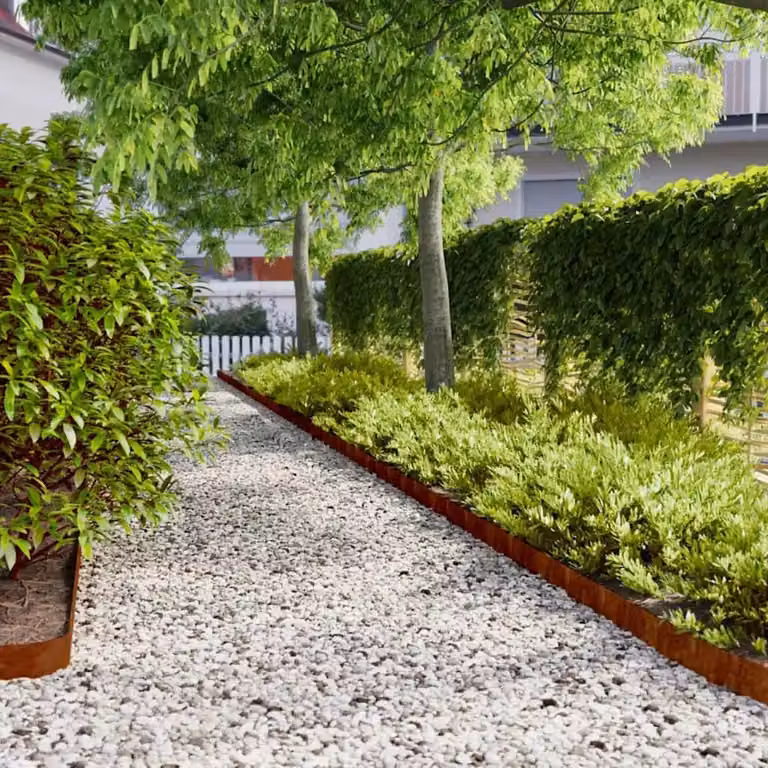 Set di 10 bordure per prato vidaXL in acciaio Corten color ruggine, dimensioni: 10 x 103 cm