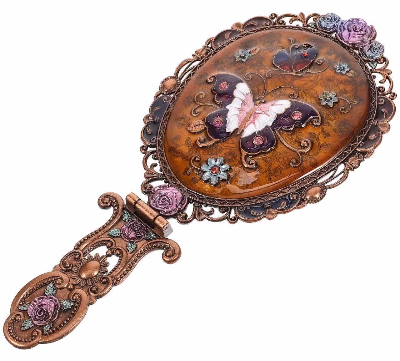 Specchio da mano vintage – Specchio pieghevole – Specchio portatile – Specchio compatto – Design ergonomico – Lega di zinco/vetro, 22x10 cm – Specchio per il trucco