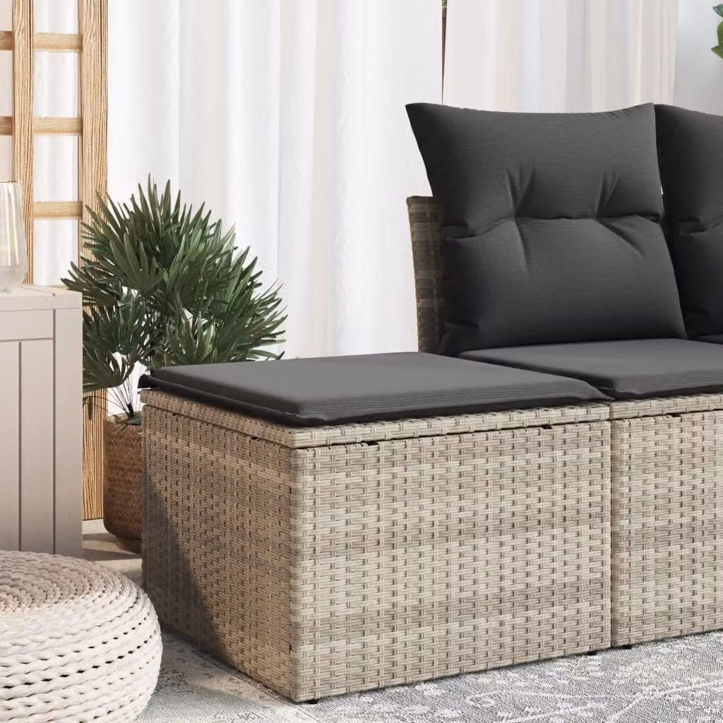 Sgabello da giardino con cuscino vidaXL in polyrattan grigio L/P/H: 55 x 55 x 37 cm