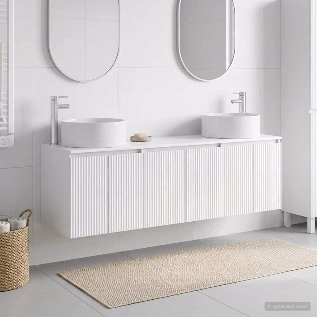 Set di mobili da bagno vidaXL in 3 pezzi bianco lucido, L: 161,5 cm, P: 44,5 cm, H: 80 cm