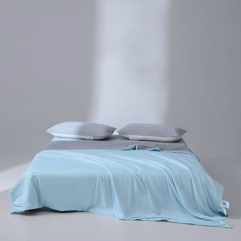 Letto da campeggio 200x230 cm, blu-grigio, in microfibra, traspirante, ideale per viaggi