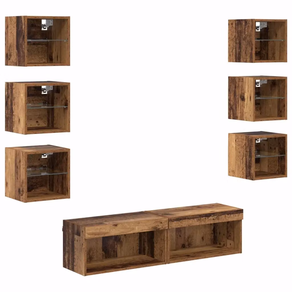 Mobile TV moderno vidaXL in legno vecchio e vetro marrone con illuminazione LED integrata – 2