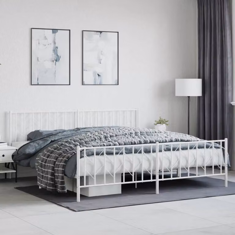 vidaXL Giroletto con Testiera e Pediera in Metallo Bianco L/P/H: 200 x 200 x 90 cm
