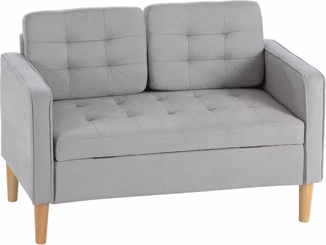 Divano a 2 posti, divano con contenitore, divano imbottito, divano matrimoniale effetto velluto per soggiorno, camera da letto, 117 x 62 x 78 cm