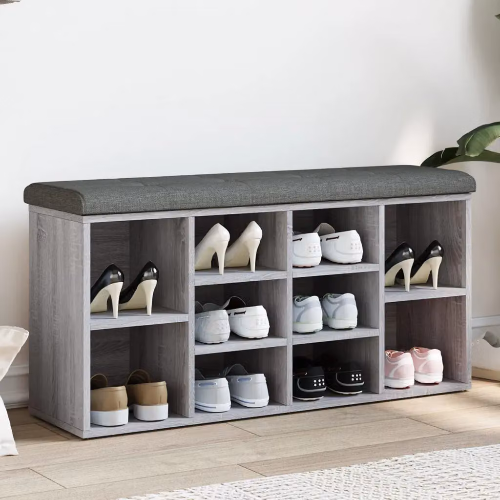Panca porta scarpe vidaXL Grigio, design moderno in legno e MDF, L: 110 cm, P: 32 cm, H: 50 cm