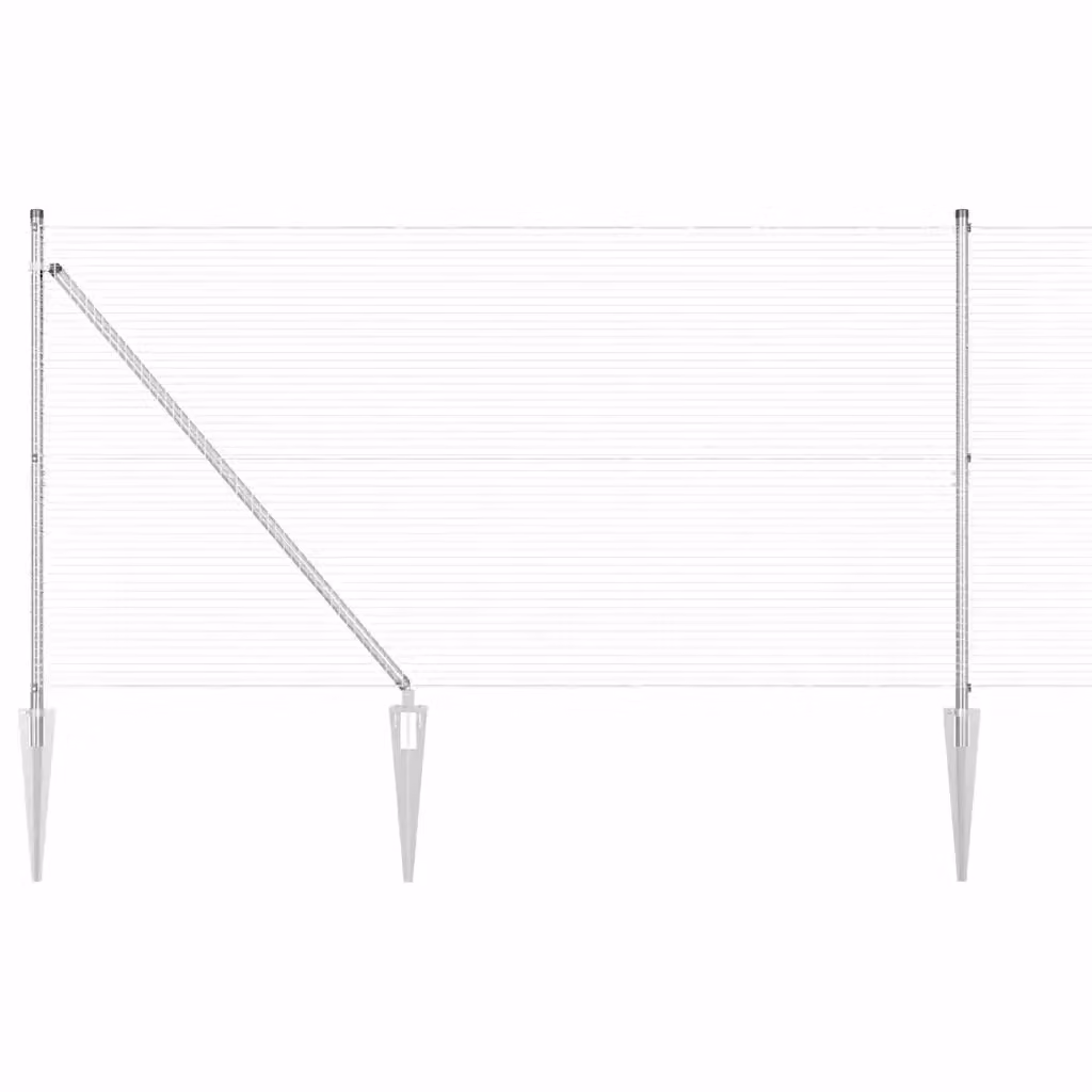 Recinzione in rete saldata con punte vidaXL in acciaio zincato argento, L: 25 m, H: 1,4 m – 2