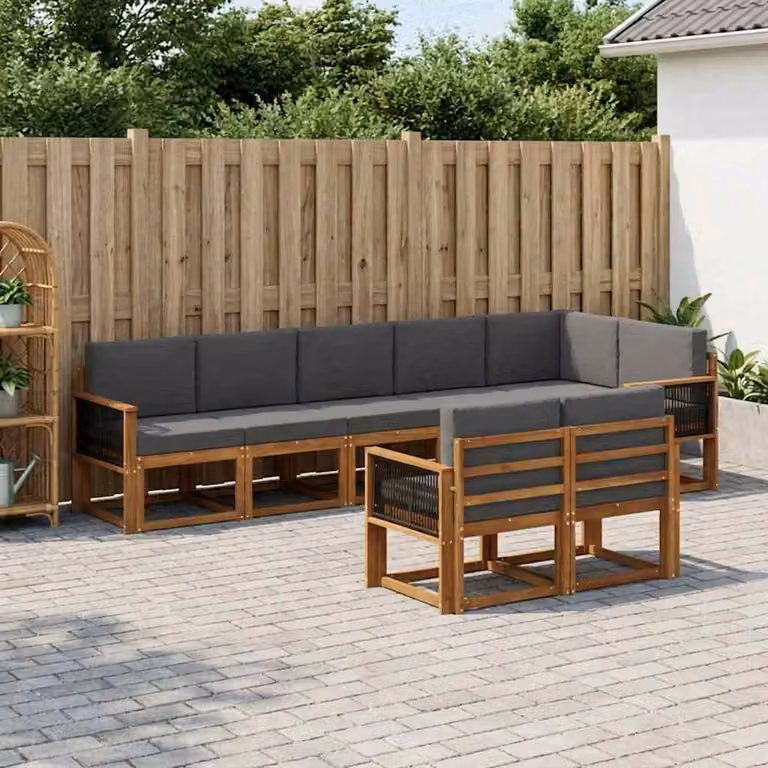 Set di divani da esterno vidaXL 8 pz in legno di acacia con cuscini, beige e antracite