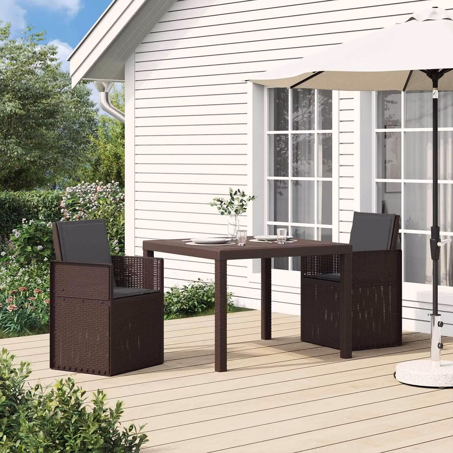 Maison Exclusive - Set da giardino per esterni, composto da 3 pezzi, color marrone e antracite, in plastica PP