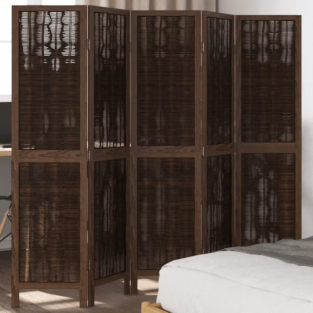Divisorio Ambienti vidaXL con 5 Pannelli in Legno di Paulownia Massello Marrone Scuro H: 180 cm x L: 160 cm x P: 160 cm