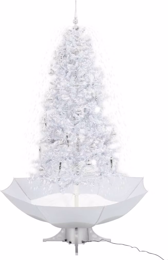 Albero di Natale con Neve e Base a Ombrellone Bianco 190 cm