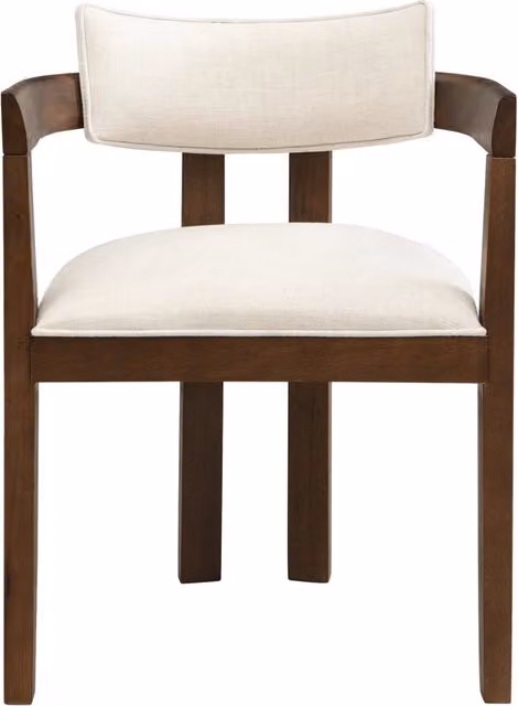 Set di 2 Sedie da Pranzo in Legno Massello con Braccioli, Rivestimento in Lino, Colore Noce