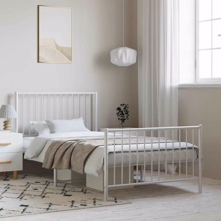 vidaXL Giroletto in metallo con testiera e pediera, colore bianco, L/P/H: 100 x 200 x 90,5 cm
