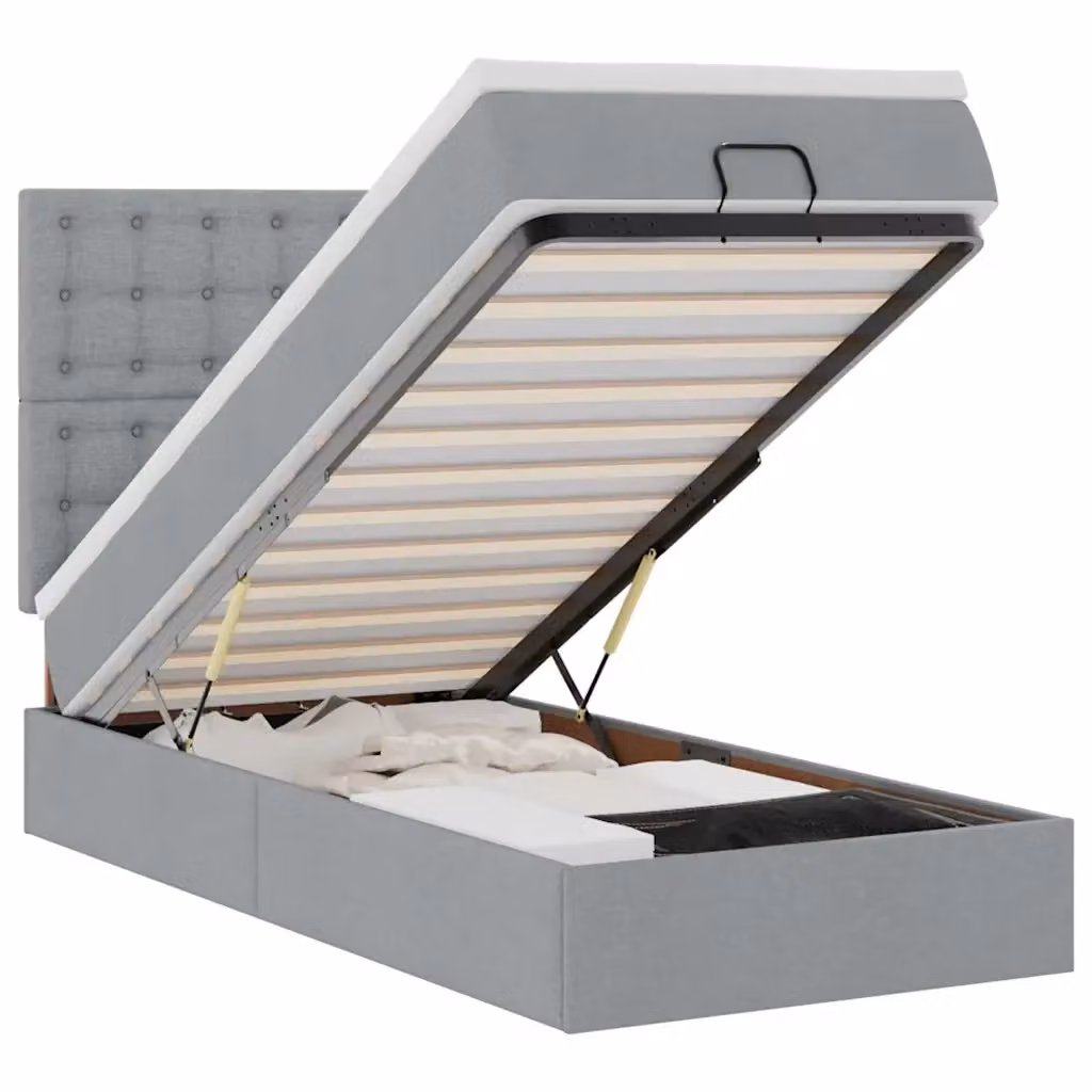 Letto con contenitore a sollevamento e materasso vidaXL in tessuto grigio e bianco L: 200 cm, P: 100 cm, H: 140 cm – 2