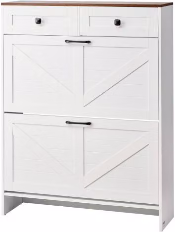 Scarpiera VEVOR in stile rustico con 2 cassetti a scomparsa, organizer per scarpe autoportante per ingresso, camera da letto o soggiorno, Bianco e Marrone, H 105 x L 80 x P 24 cm