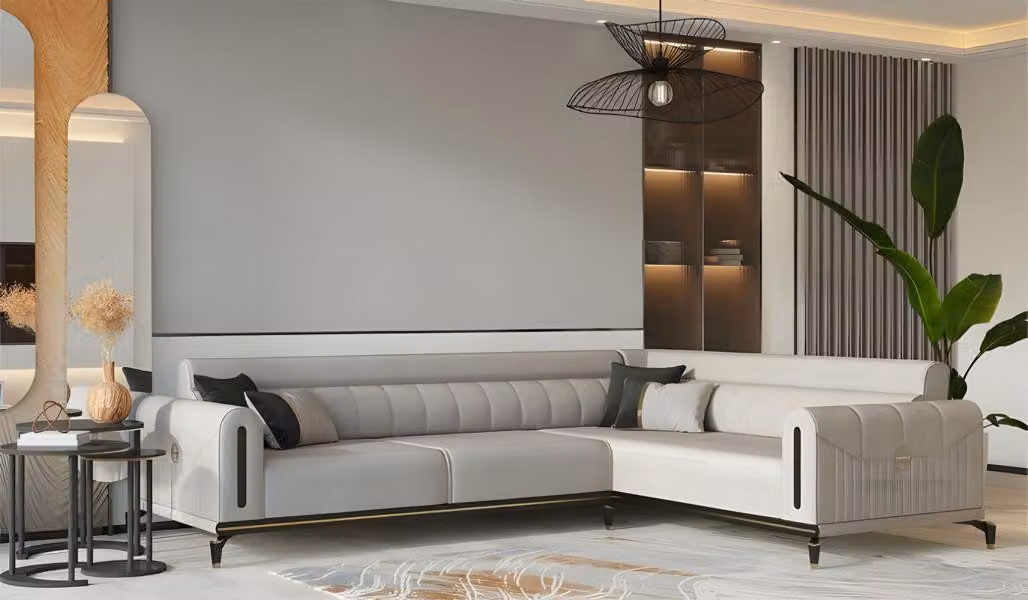 Luxus Ecksofa Stoffsofa Polstersofa L-Form Sofa Couch Grau Wohnzimmer