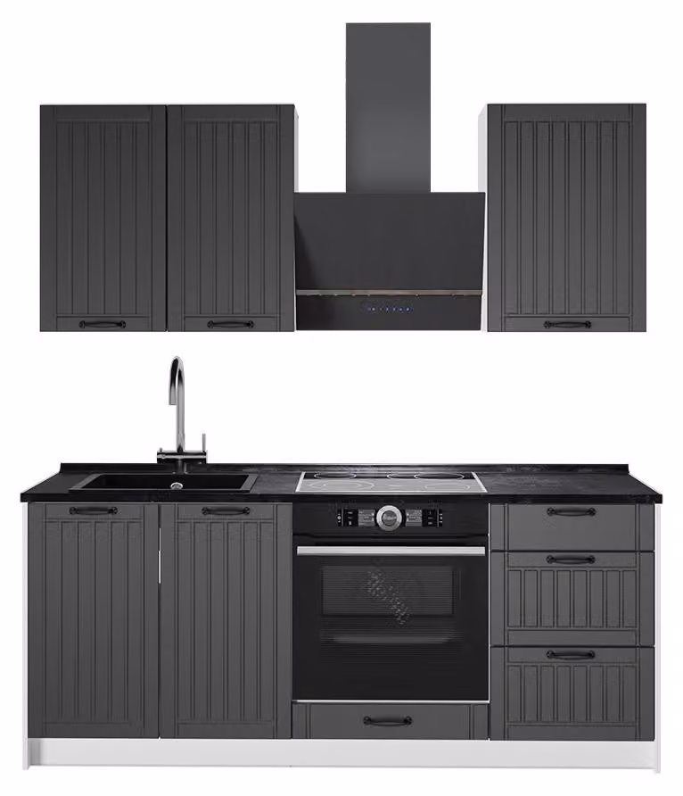 Cucina monoblocco Vicco Fame-Line Grigio scuro/Bianco 190 cm, PL Antracite, Model 64907