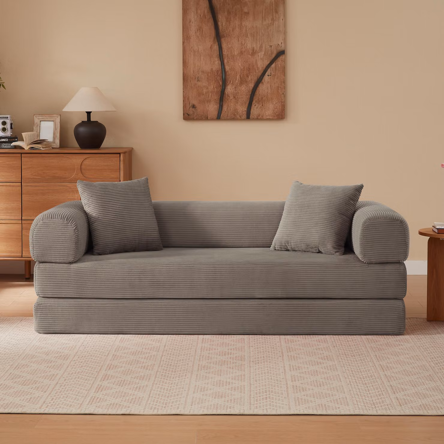 Divano letto, divano modulare a pavimento in stile tatami per 2 persone, con un posto letto per 1 persona, rivestito in velluto con imbottitura in schiuma fredda, senza necessità di montaggio, dotato di piedini antiscivolo