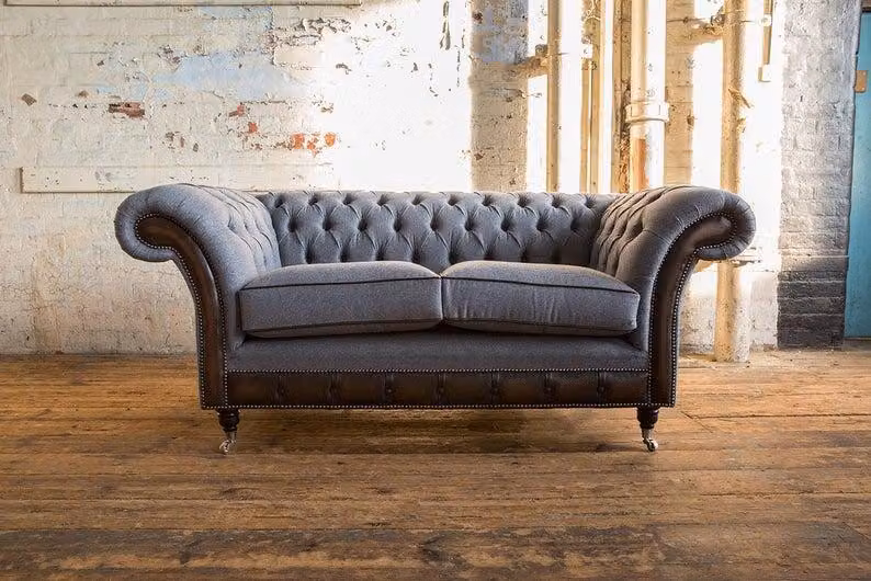 Sofas 2 Sitzer Couch Polster Sofa Textil Stoff Chesterfield Couchen Garnitur