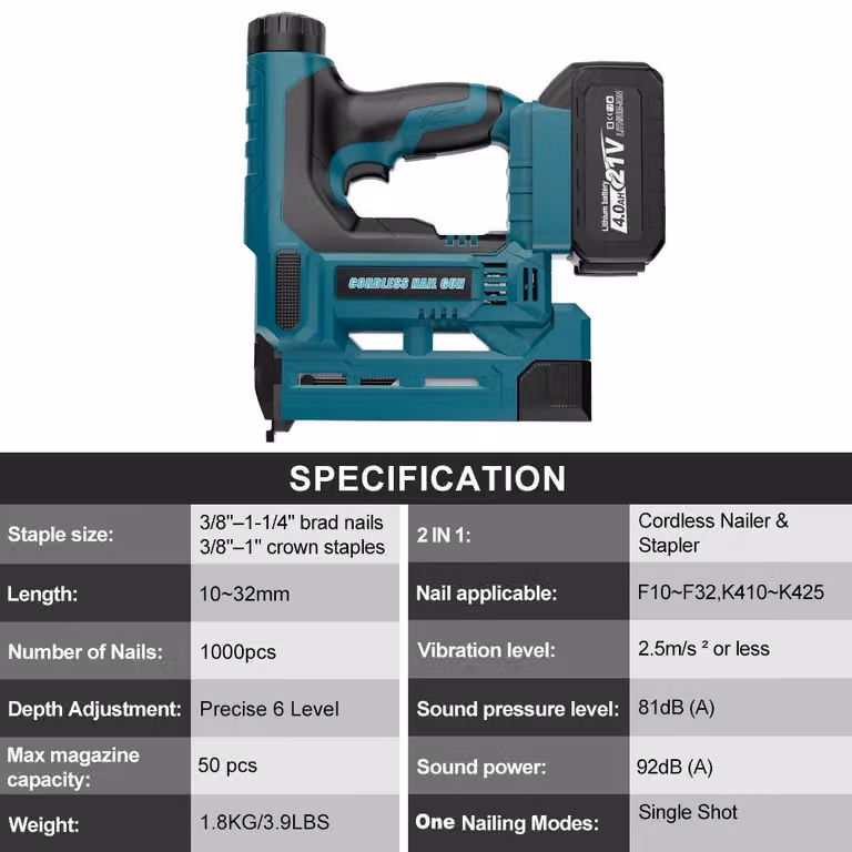 Pistola elettrica per chiodi - 32 mm - 6 velocità - Senza fili - Ideale per la lavorazione del legno e per l'imbottitura