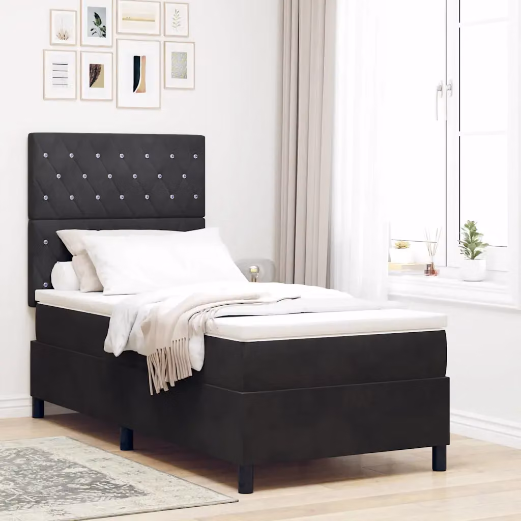Letto a molle con materasso vidaXL in velluto nero, L/P: 200 x 90 cm