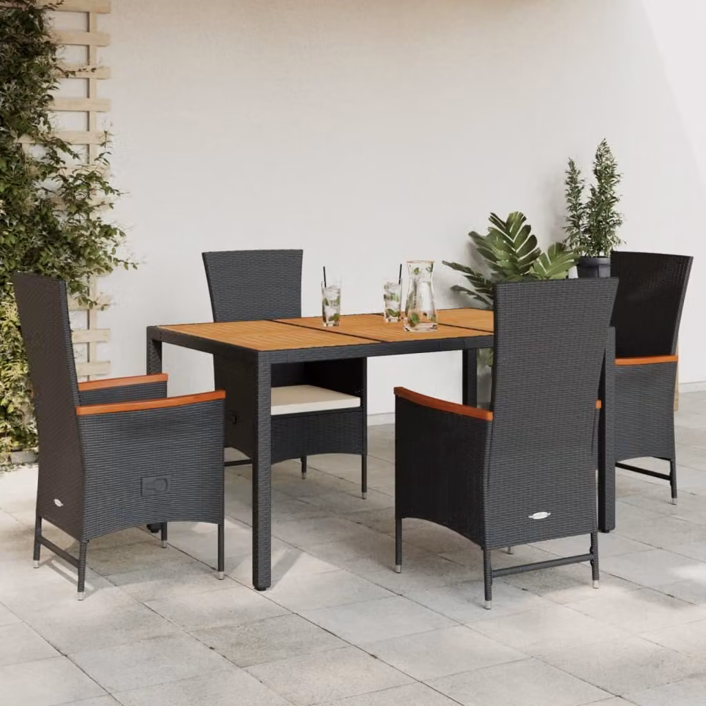 Maison Exclusive - Set da Pranzo da Giardino 5 pz Nero con Cuscini in Polyrattan