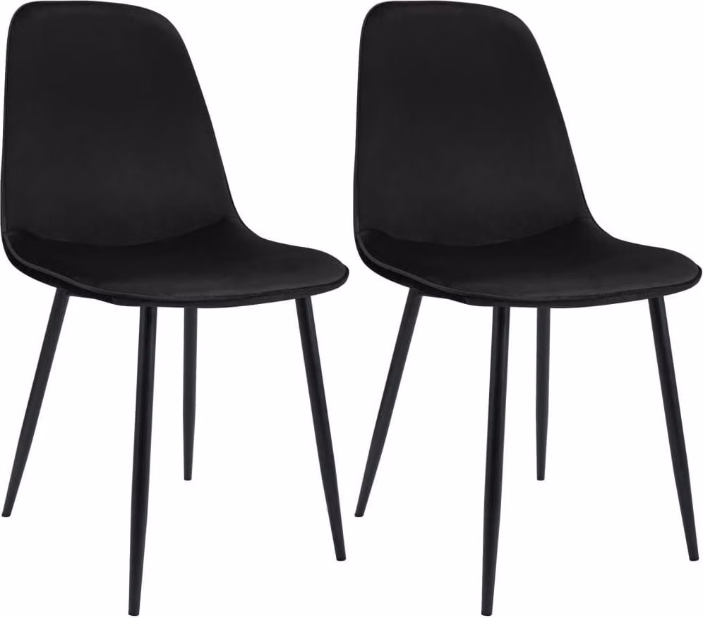 set di 2 sedie da pranzo in velluto - sedie a conchiglia - extra comfort - nero, struttura in metallo