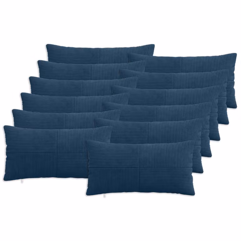 Set di 12 federe vidaXL ALMELO in velluto a coste blu navy, L 80 x P 40 cm