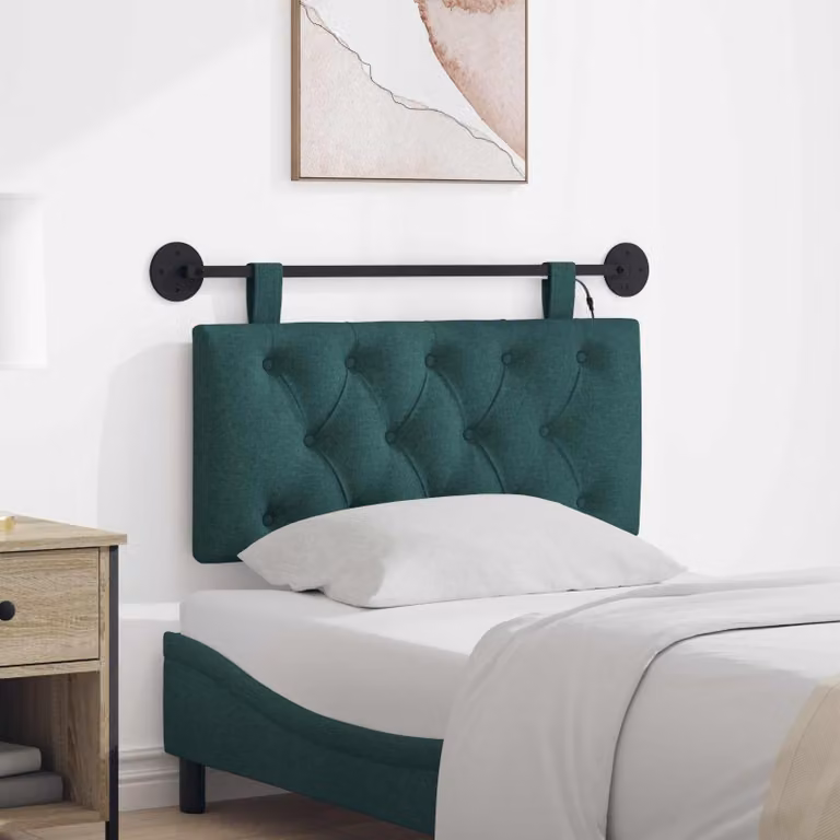 Testiera per letto sospesa vidaXL con luce LED integrata in tessuto verde scuro
