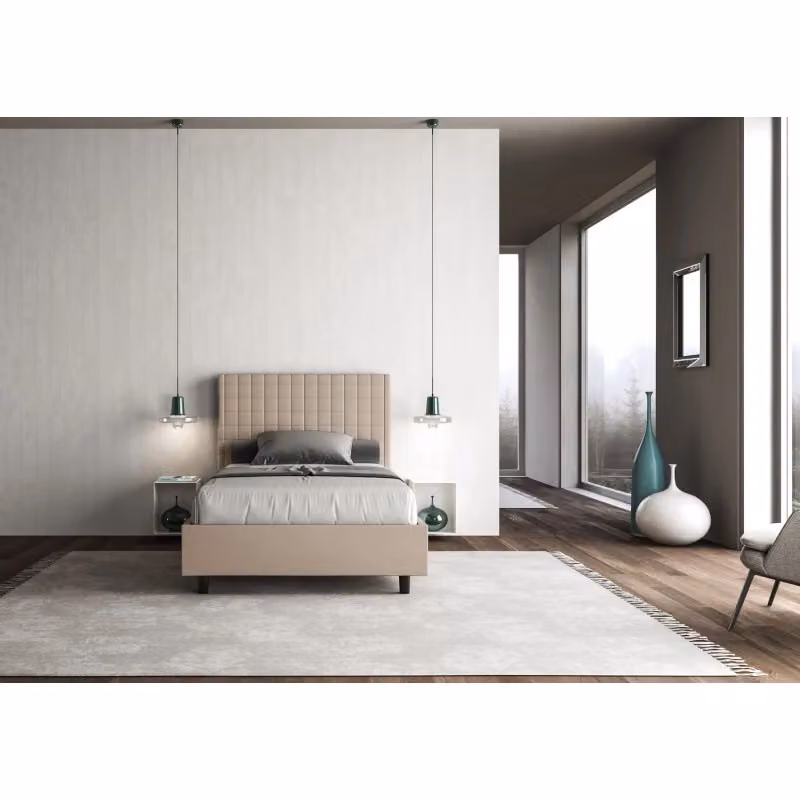 Letto imbottito Sunny Ityhome con contenitore in similpelle beige L: 110 cm, P: 200 cm, H: 125 cm – 2