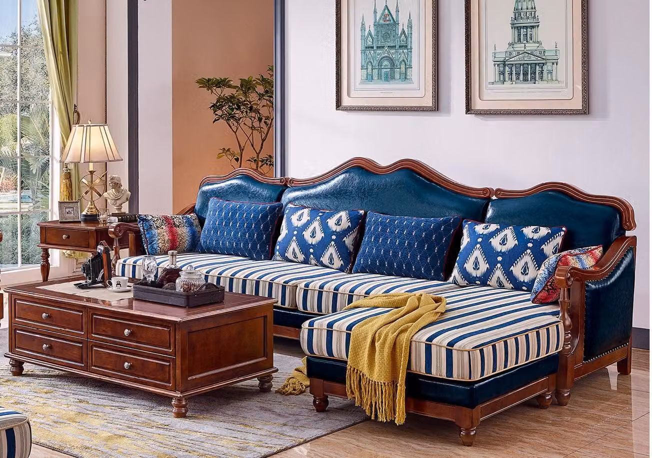 Blaue Ledercouch Ecksofa Polster Möbel Klassische Chesterfield Möbel Luxus Couch