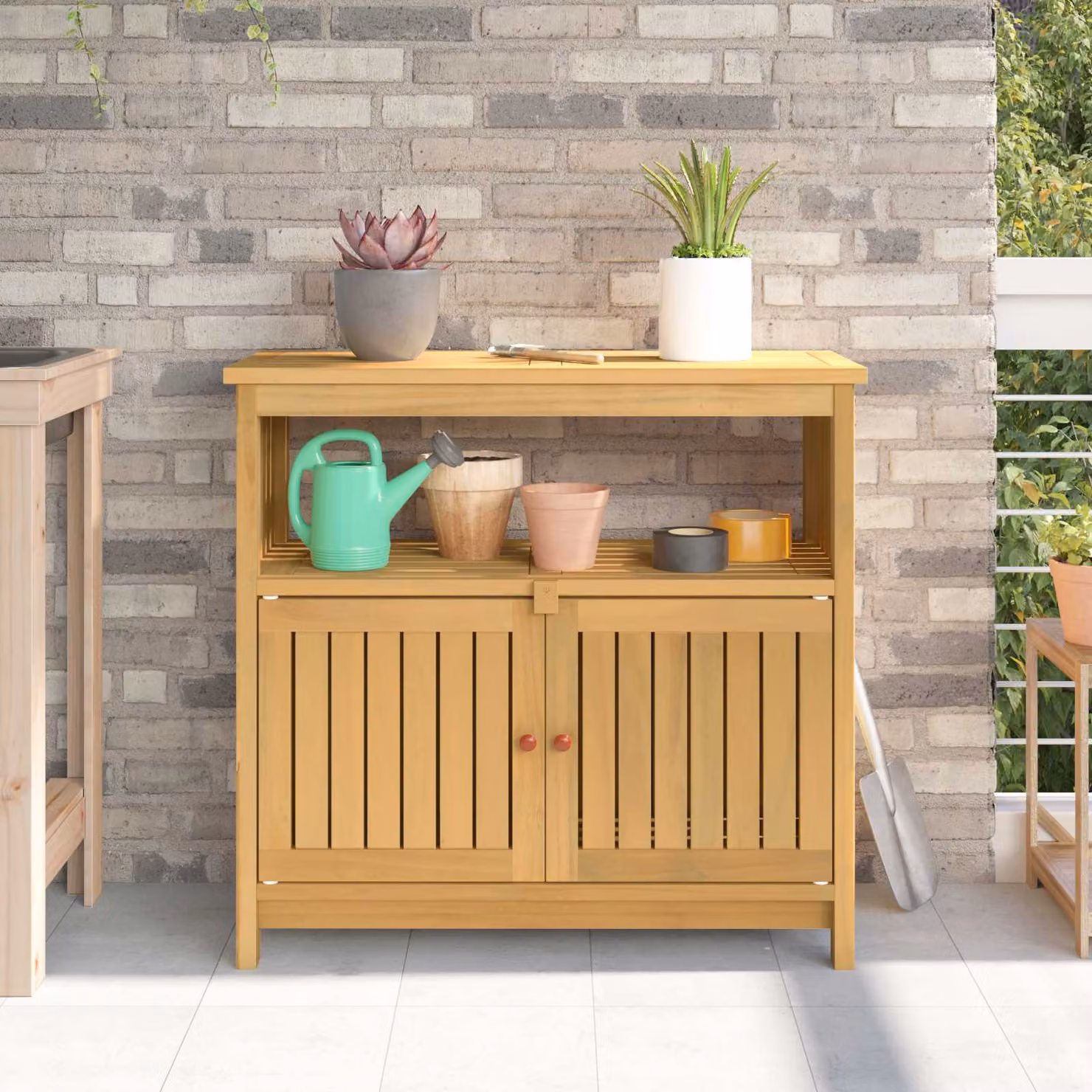 vidaXL Tavolo consolle da giardino in legno di acacia color beige e marrone L: 80 cm, P: 35 cm, H: 75 cm