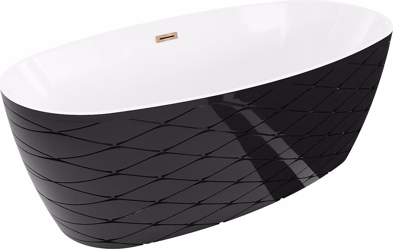 Mexen Olea vasca da bagno autoportante modello 170 x 80 cm, bianca/nera, troppopieno oro rosa - 52821708075-60