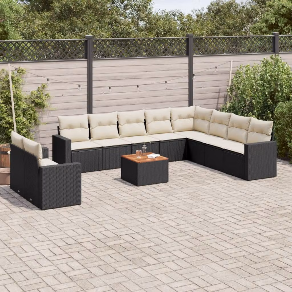 Set di divani da giardino vidaXL 11 pz in polyrattan nero con cuscini e tavolino da caffè – 1