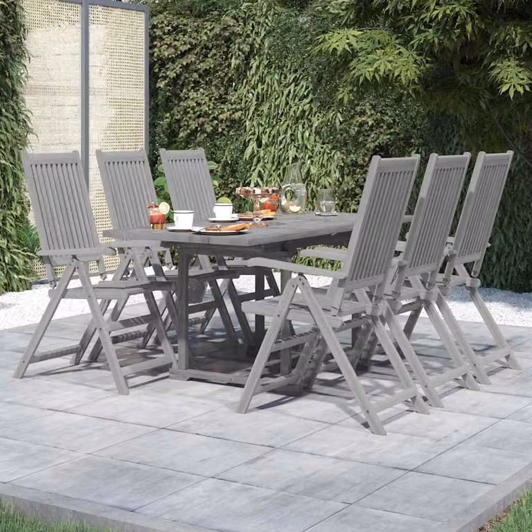 Set da pranzo da giardino vidaXL in legno di acacia grigio, 7 pezzi
