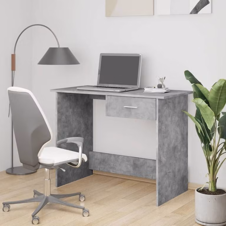 The Living Store Scrivania in cemento grigio 100×50×76 cm materiale in legno