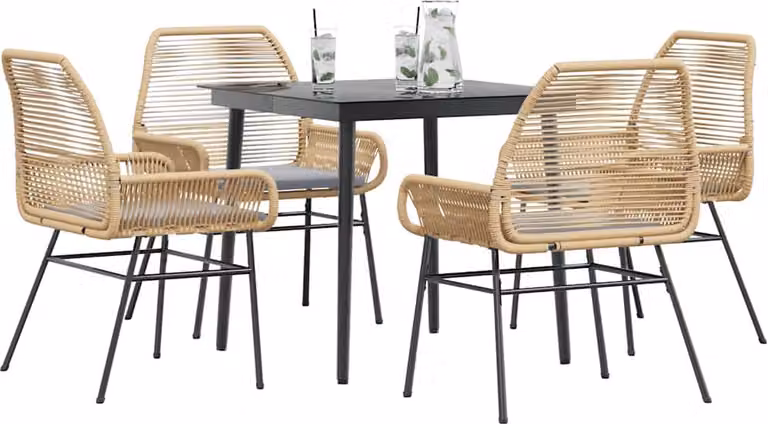 Maison Exclusive - Set da Pranzo da Giardino 5pz con Cuscini Polyrattan Vetro