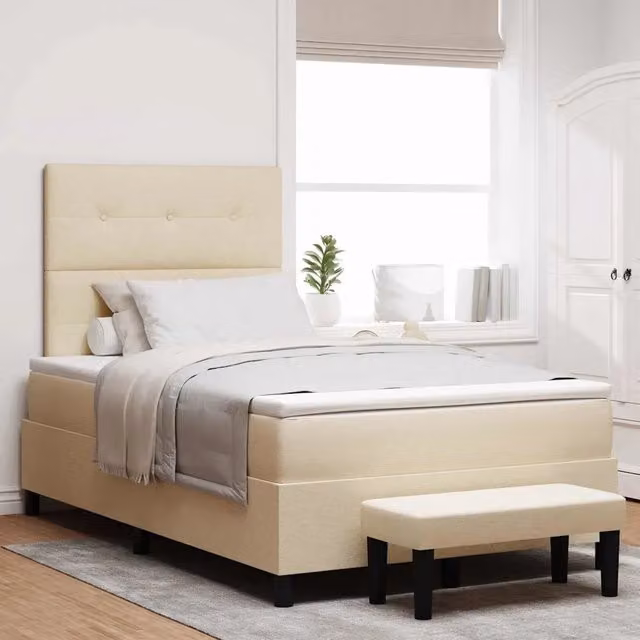 Letto ibrido con molle a tasche e testiera vidaXL in tessuto beige L/P: 120 x 200 cm